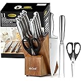 McCook® MC35 Knife Sets with Built-in Sharpener,11 Pieces German Stainless Steel Hollow Handle Kitchen Knives Set in Acacia B