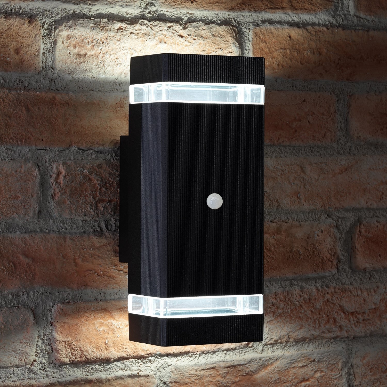Auraglow PIR Motion Sensor Double Up & Down Outdoor Wall Security Light - Black - Cool White