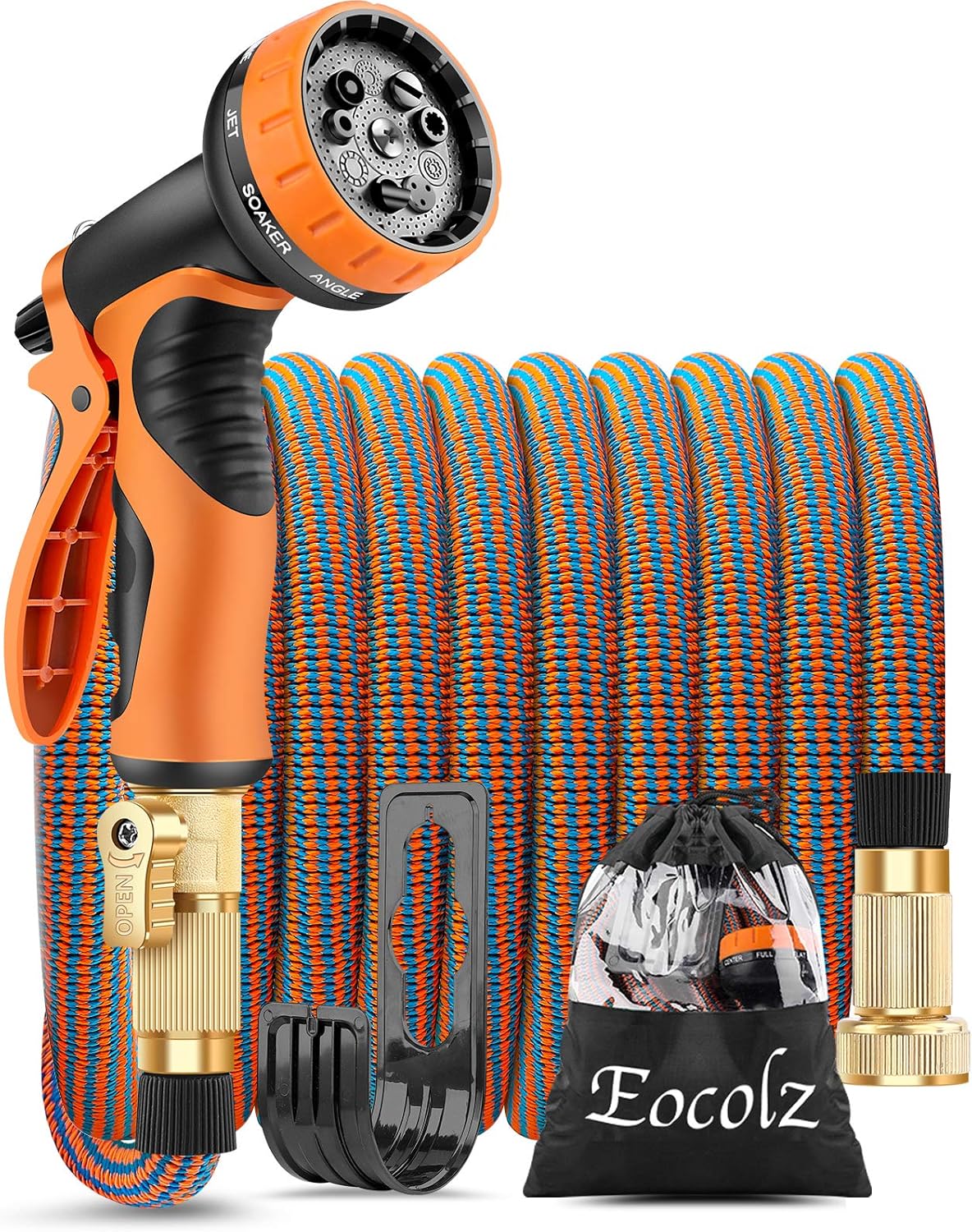 Eocolz Expandable Garden Hose 75ft Flexible Water Hose Leakproof with Durable No-Kink Solid Brass Fittings 3-Layers Latex Extra Strength Fabric Lightweight Expanding Hose Pipe for Watering Washing
