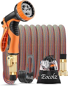 Eocolz Expandable Garden Hose 75ft Flexible Water Hose Leakproof with Durable No-Kink Solid Brass Fittings 3-Layers Latex Extra Strength Fabric Lightweight Expanding Hose Pipe for Watering Washing