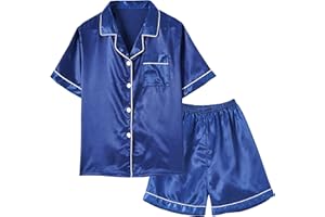 Vopmocld Big Kids Unisex Pjs Set Girls Boys Silk Pajama Sets Satin Clasic Sleepwear Summer 2 Pieces Button Down Nighty