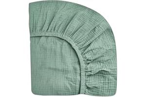 MEOWCARDS Crib Sheets for Boys Girl, Fitted Baby Toddler Bed Sheets 28" x 52", Neutral Muslin Cotton Crib Mattress Sheet with Boho Style, Soft and Breathable Comfort (Roman Green)