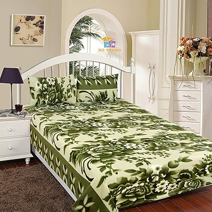 RD TREND Polo Fleece Warm Bedsheet for Double Bed with 2 Pillow Cover, 90x90-inch, Green