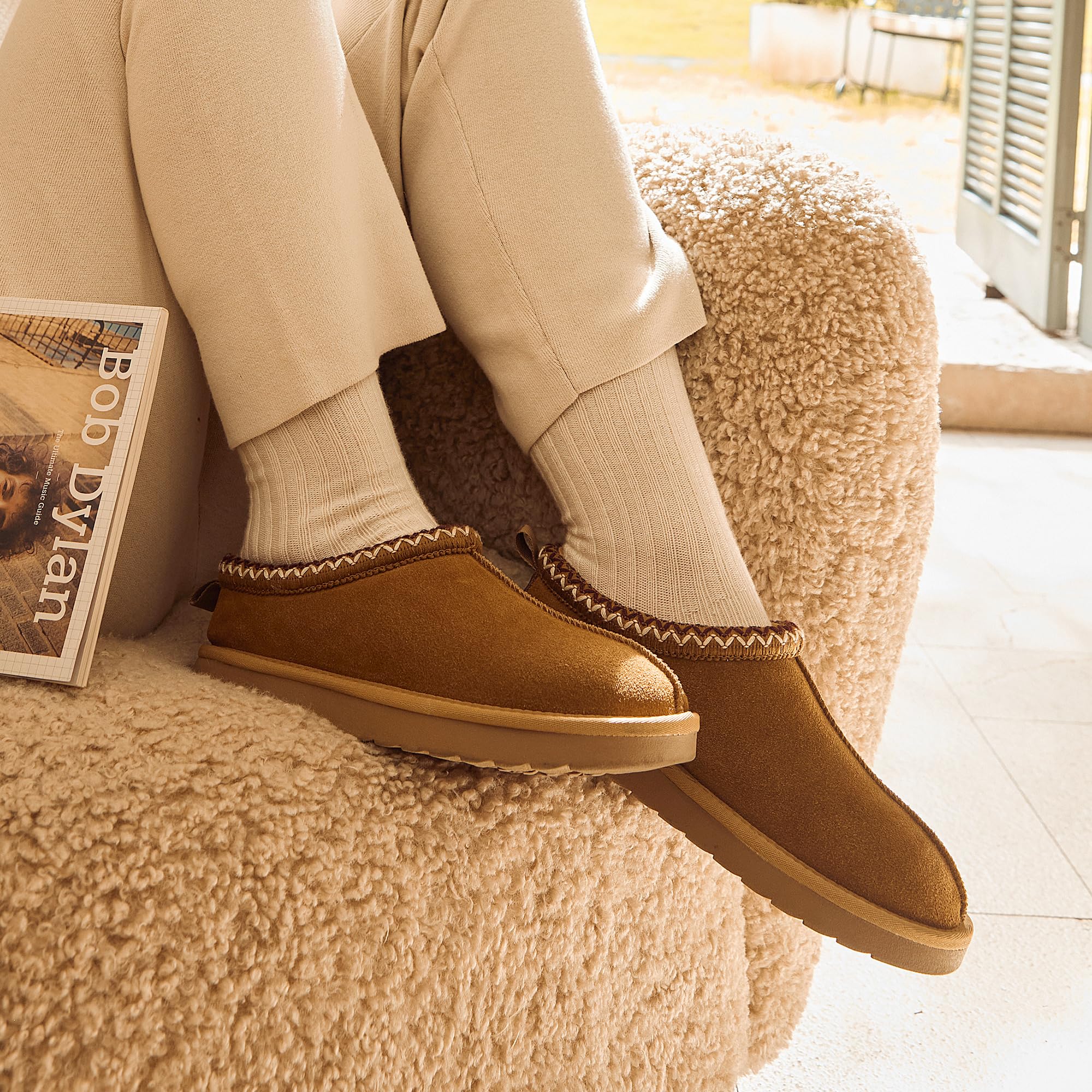 DREAM PAIRS Women's Fuzzy Cozy Slippers Genuine Suede Indoor Outdoor Fluffy Home Comfy Winter Slip On Cute Warm Memory Foam Furry Shoes FuzzyEasy