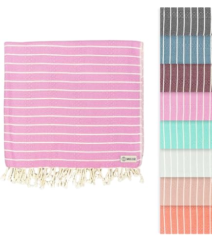 FESHKA Sand-Free Turkish Beach Towel - 37"x67" Quick Dry, Lightweight, 100% Organic Cotton (Pink Lovesong)