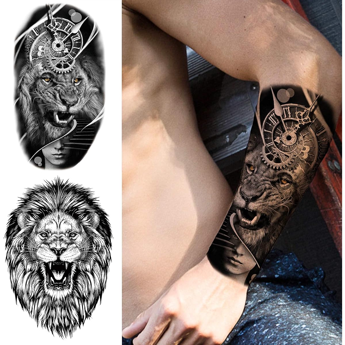 1 Mo Finance Coktak 15 Sheets Large 3d Realistic Lion Tiger Face Temporary Tattoos For Men Adults Forest Wolf Warrior Compass Fake Tattoos For Women Thigh Arm Cool Tribal Black Animals Tatoos