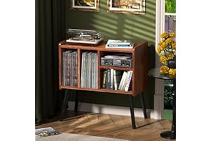 UODERS Record Player Table, Mid-Century Record Player Stand with Vinyl Storage Hold Up to 150+ Albums, Vinyl Record Cabinet with Adjustable Shelves, Wood Turntable Stand for Music Living Room (Brown)