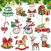 Ferraycle 12 Pcs Diamond Art Christmas Ornaments Christmas Diamond Painting Ornaments 5d DIY Painting Keychain Kits Xmas Hanging Paint Kits for Adults Crafts Family Decor