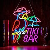Tiki Bar Parrot Neon Sign for Wall Decor Hawaii Beach Bar LED Light up Signs with Dimmer for Pub Party Man Cave Room Art Decor Gift