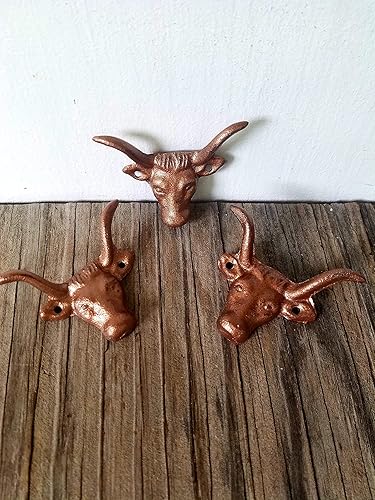 Amazon Com Copper Longhorn Bull Wall Hooks Set Of 3 Drawer