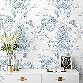 CiCiwind Peel And Stick Wallpaper – Blue & White Vintage Toile Design, Removable Self-Adhesive, 16" X 78.7", For Bedroom, Bathroom, Walls