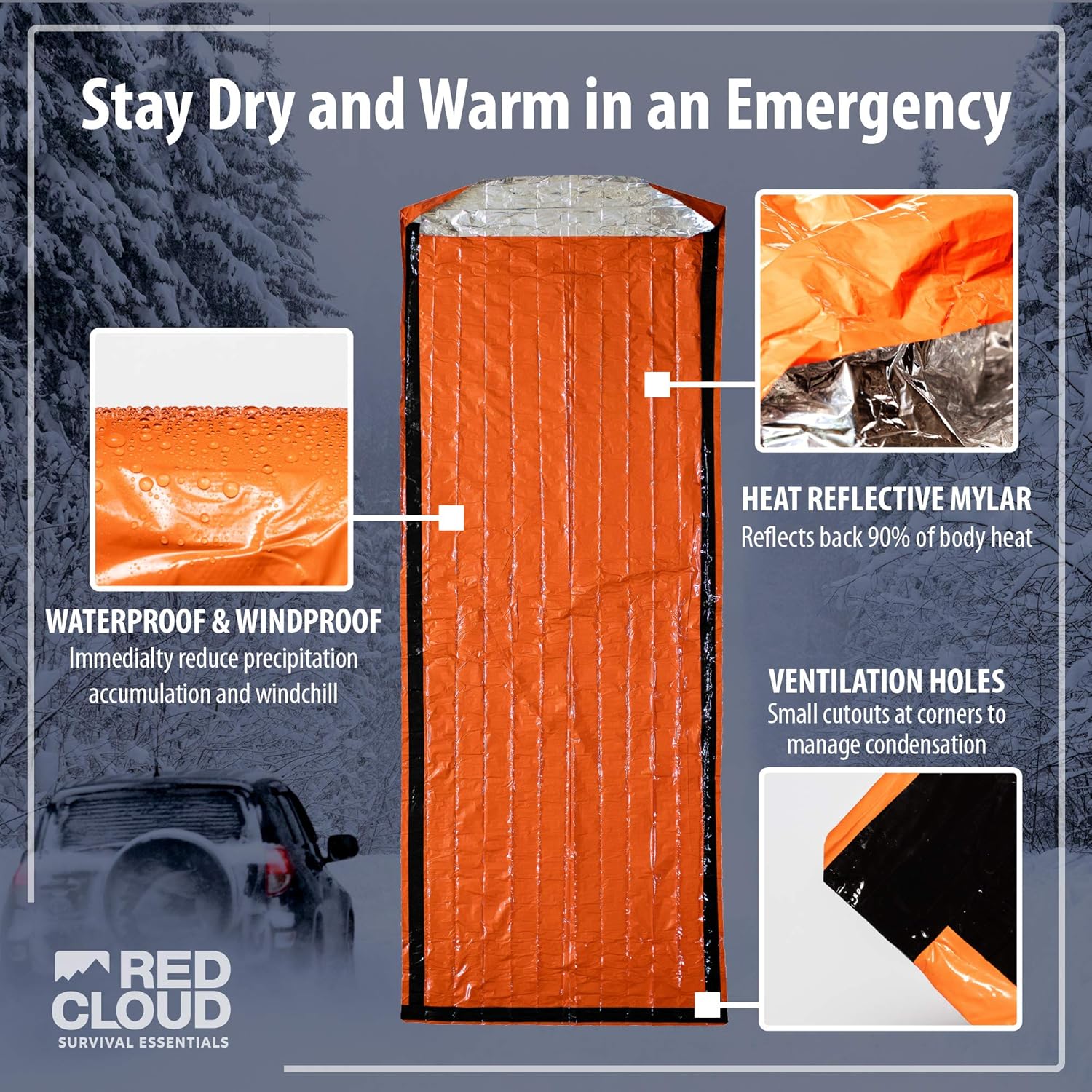 Emergency Sleeping Bag Thermal Waterproof Survival Bivvy Bag- Replace Emergency Blankets with this Lightweight Survival Bivy Sack Bag - The Ideal Survival Bag to have in the Car or on a Hiking Trail : Sports & Outdoors