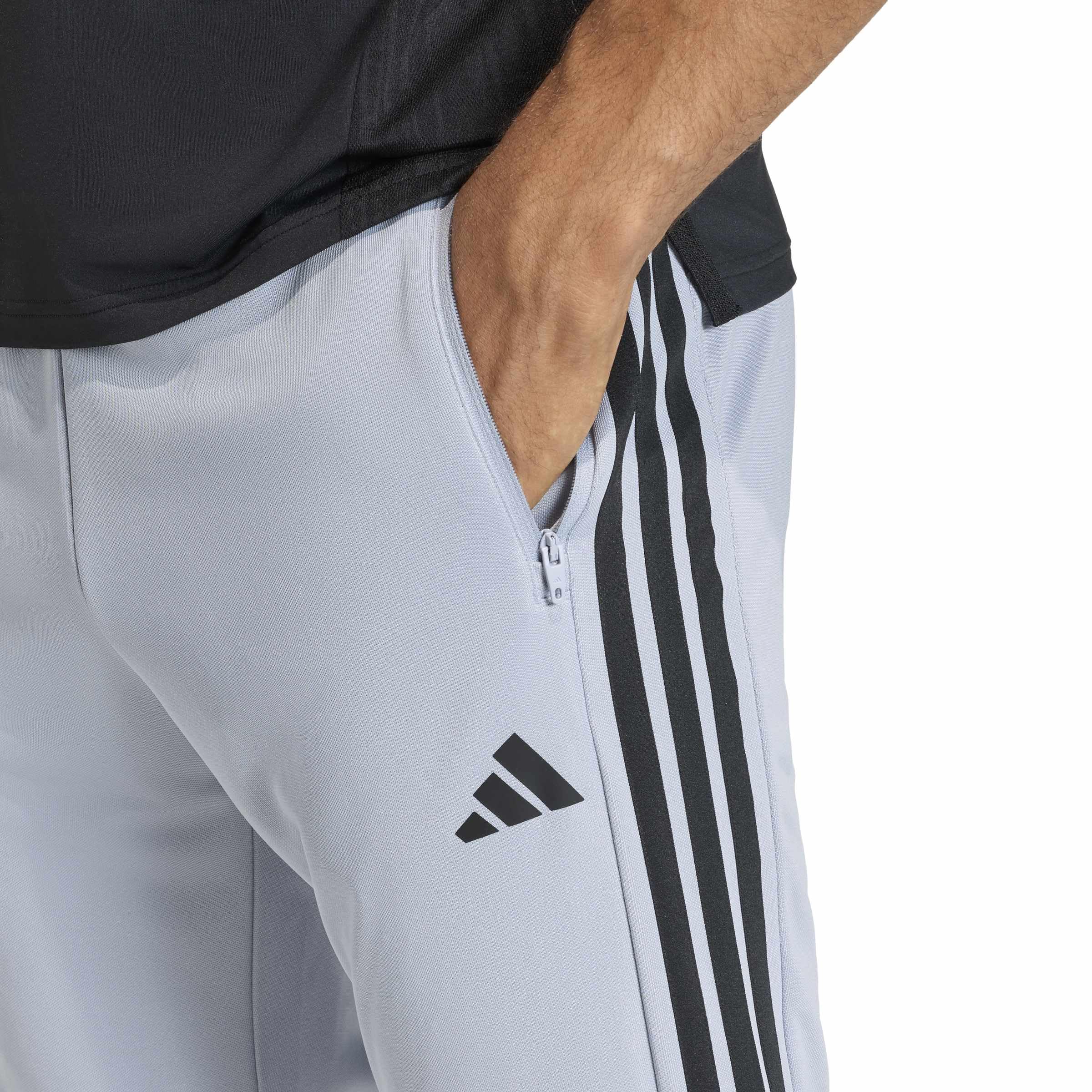 adidas Men's Workout Essentials All-Set 3-Stripes Knit Pant, Halo Silver/Black, XXL 4