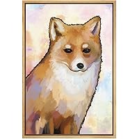 SIGNWIN Framed Canvas Wall Art Cute Nursery Baby Fox in Brown and Pink Animals Wildlife Oil Painting Modern Art Contemporary Portrait Fun Pastel for Living Room, Bedroom, Office - 16