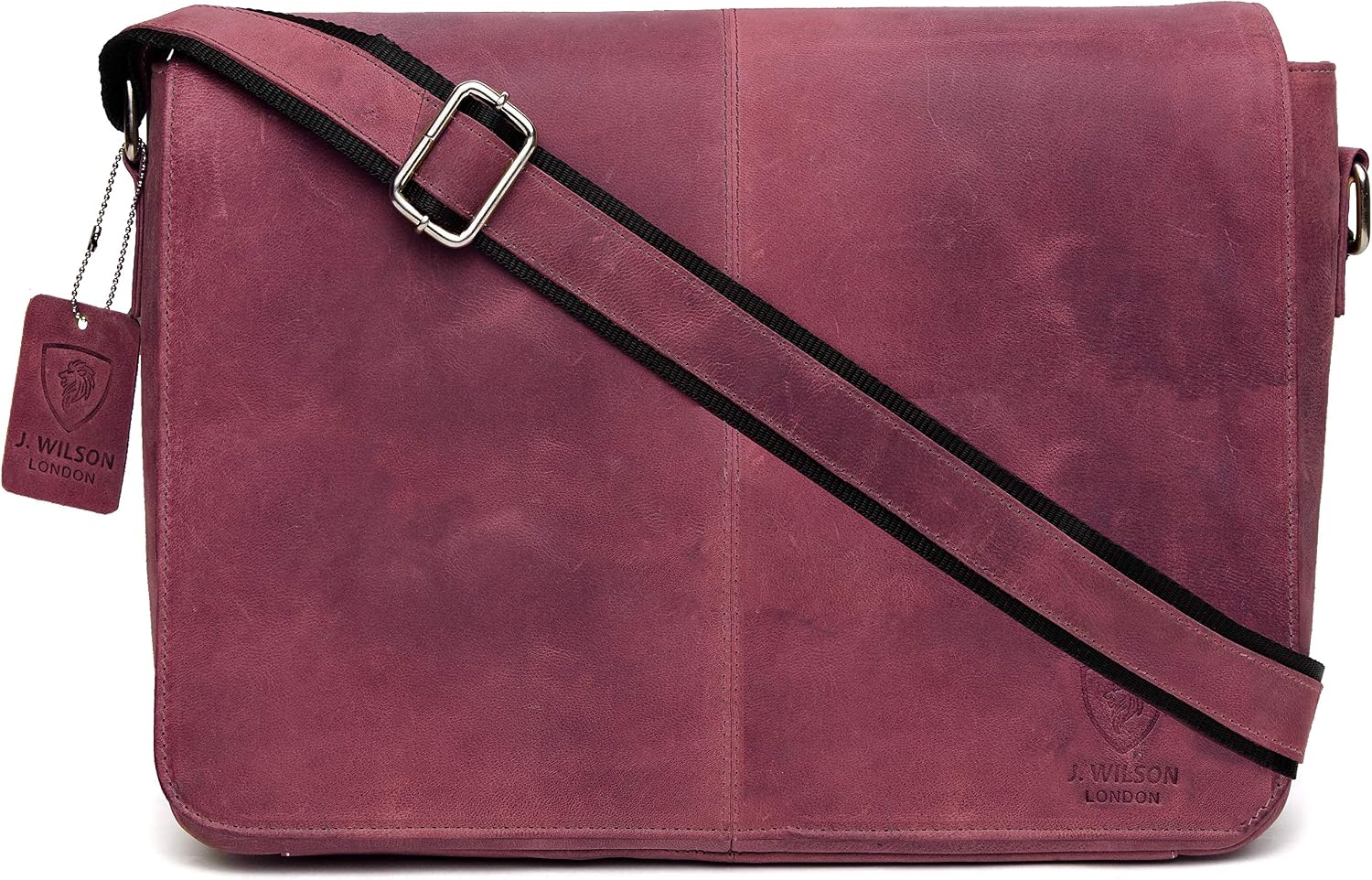 J. Wilson London Messenger Bag Mens Leather Flapover 10 litres (Distressed Pink)