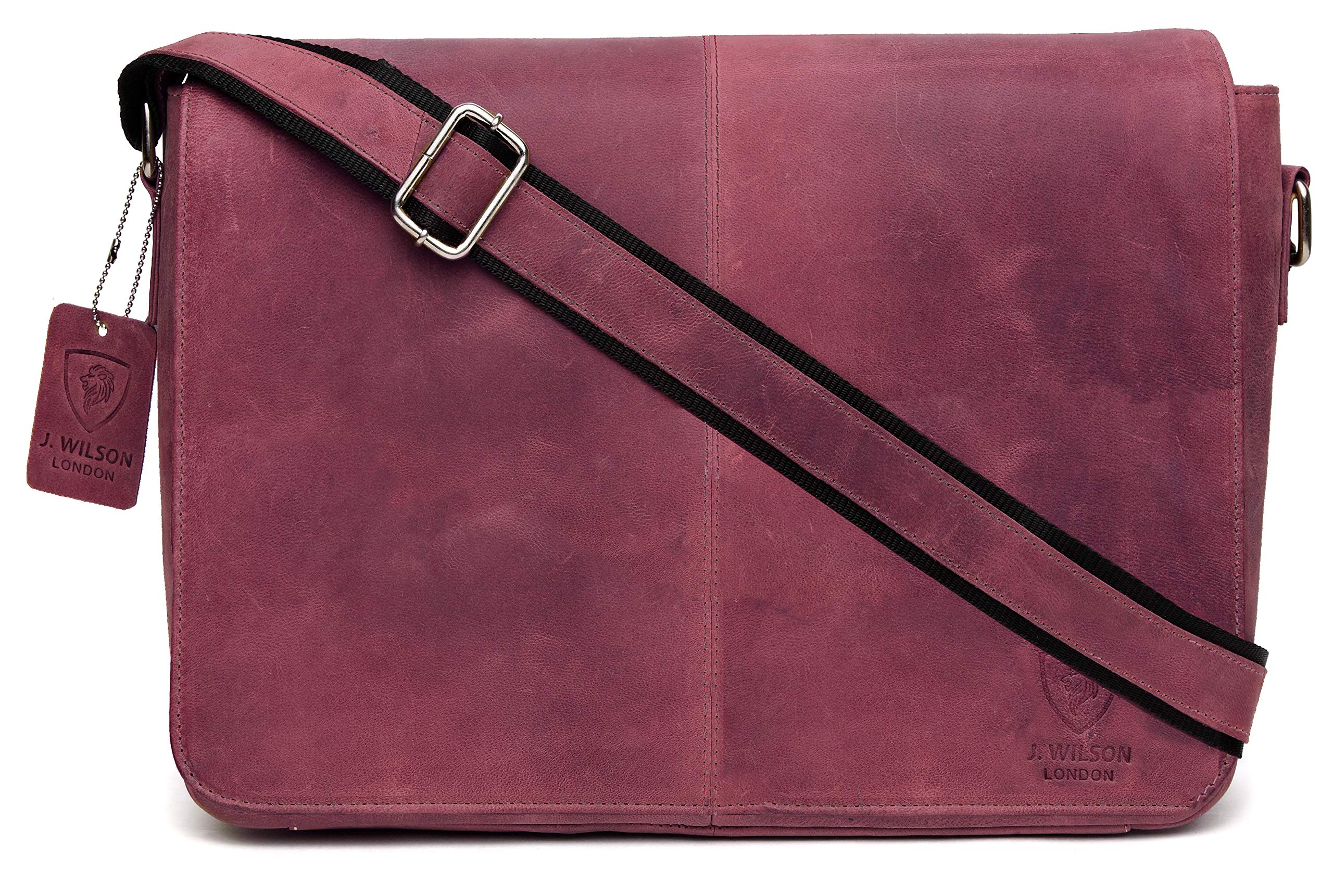 J. Wilson London Messenger Bag Mens Leather Flapover 10 litres (Distressed Pink) — image 1