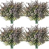 RECUTMS 12 Bundles Fake Bushes Artificial Plants Outdoor Faux Plant Eucalyptus Stems Fake Porch Plants for Farmhouse Bathroom Office Vase Centerpiece Indoor Outdoor Decor(Dusty Purple)