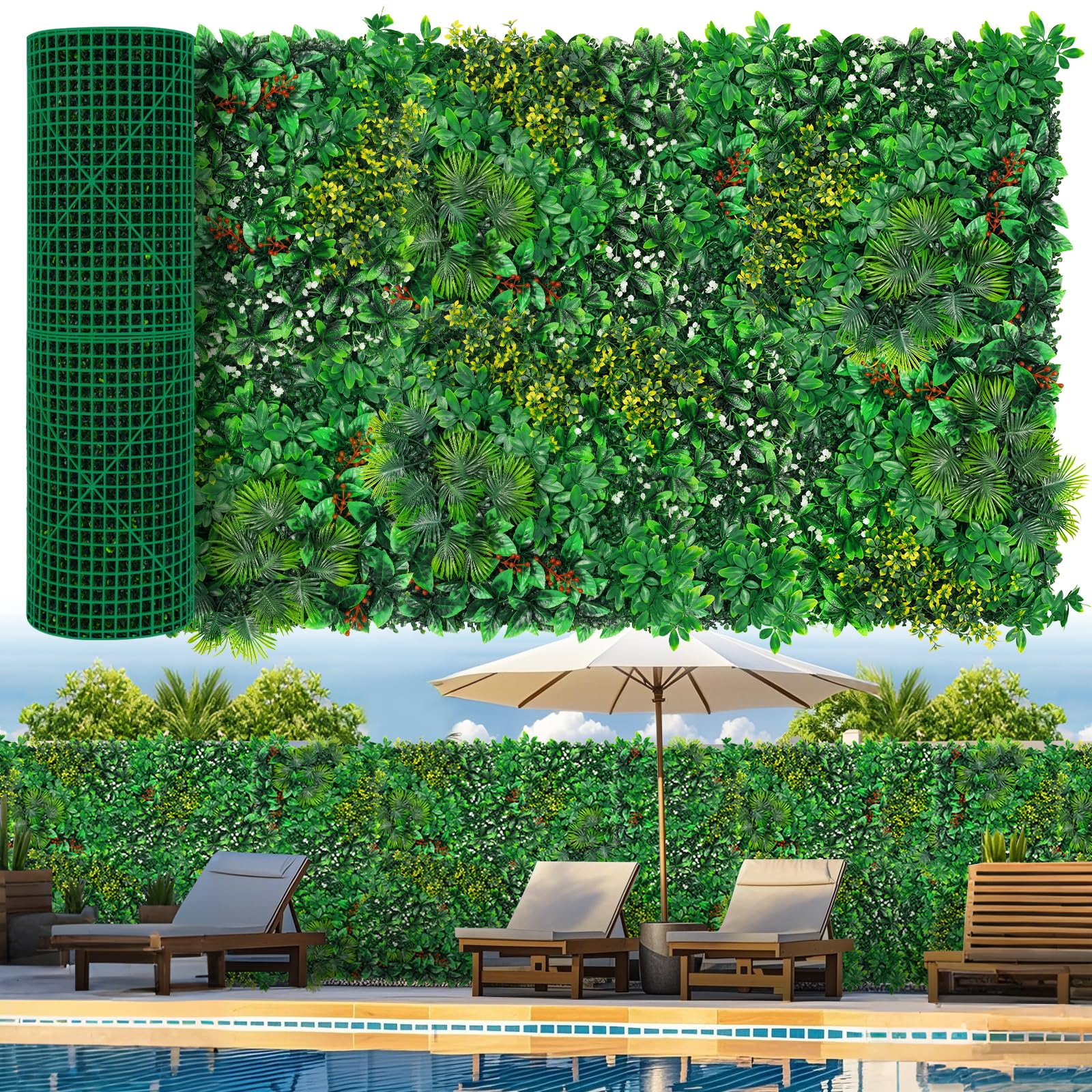 Photo 1 of Grooy  Wall, Artificial Tropical Boxwood Panels 40"x120"(33.33 SQFT), Privacy Hedge Fence Screen with UV Protection, Greenery Backdrop for Indoor Home Wedding Decor and Outdoor Patio Backyard