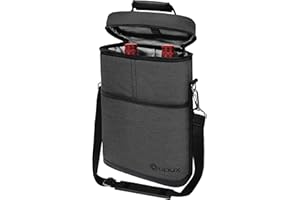 opux 2 Bottle Wine Carrier Tote, Insulated Leakproof Wine Cooler Bag, Wine Travel Bag for Picnic BYOB Beach, Portable Wine Bottle Carrying Case, Gift for Wine Lover Women Men Christmas, Charcoal Grey