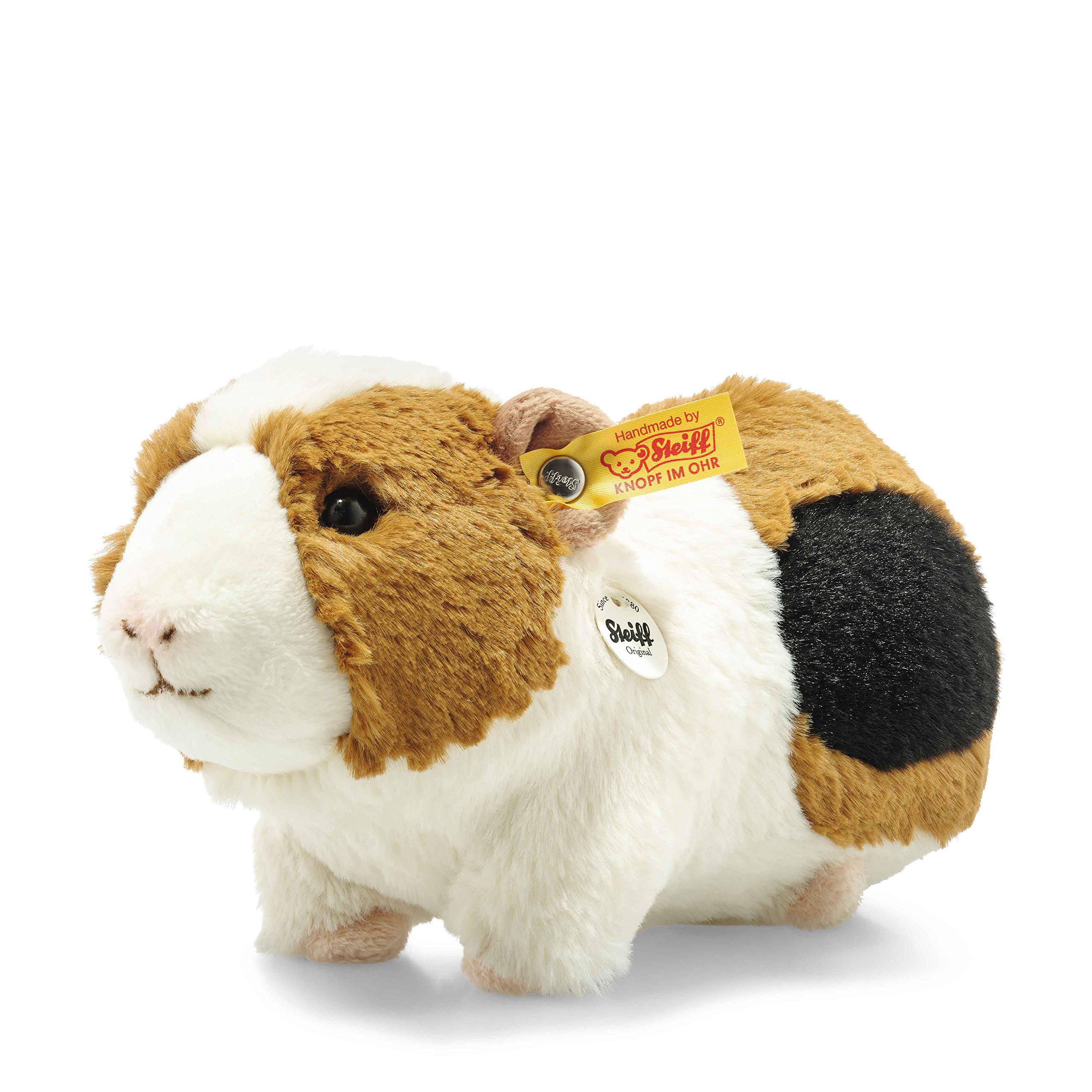 Steiff 073830 Original Plush Toy Guinea Pig Dalle with Squeaky, Cuddly Toy Approx. 22 cm, Branded Plush Button in Ear, Cuddly Friend for Babies from Birth, White, Brown, Black