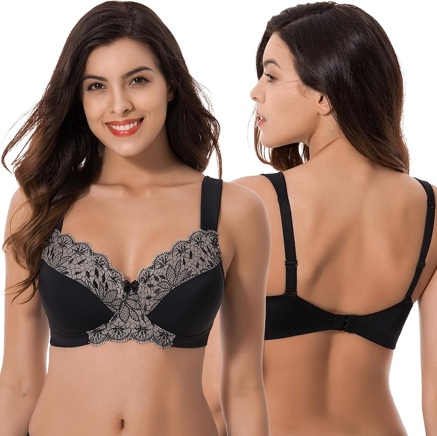 Curve Muse Plus Size Unlined Minimizer Wireless Bras with Embroidery Lace-3Pack at  Women’s Clothing store