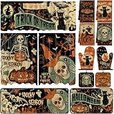 13 Pcs Vintage Gothic Halloween Kitchen Decor, Kitchen Rugs Curtains Set | Witch Skeleton Pumpkin Kitchen Rugs Valance Towels Pot Holders Oven Mitts Decorations, Spooky Season Halloween Home Decor