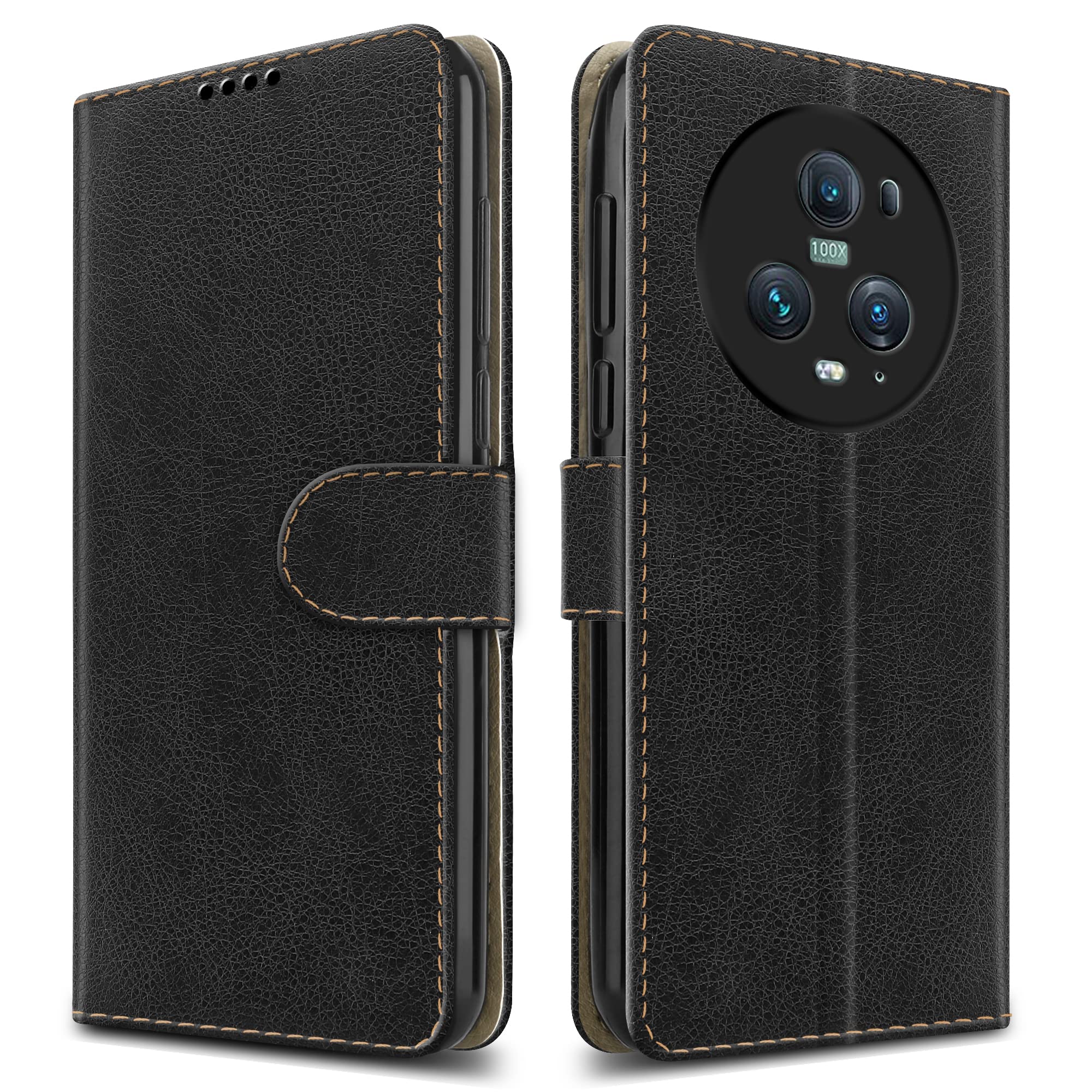 PIXFAB For Honor Magic 5 Pro 5G Leather Phone Case, Magnetic Closure Full Protection Book Folio Design, Wallet Case Cover [Card Slots] and [Kickstand] For Honor Magic 5 Pro (5G) - Black