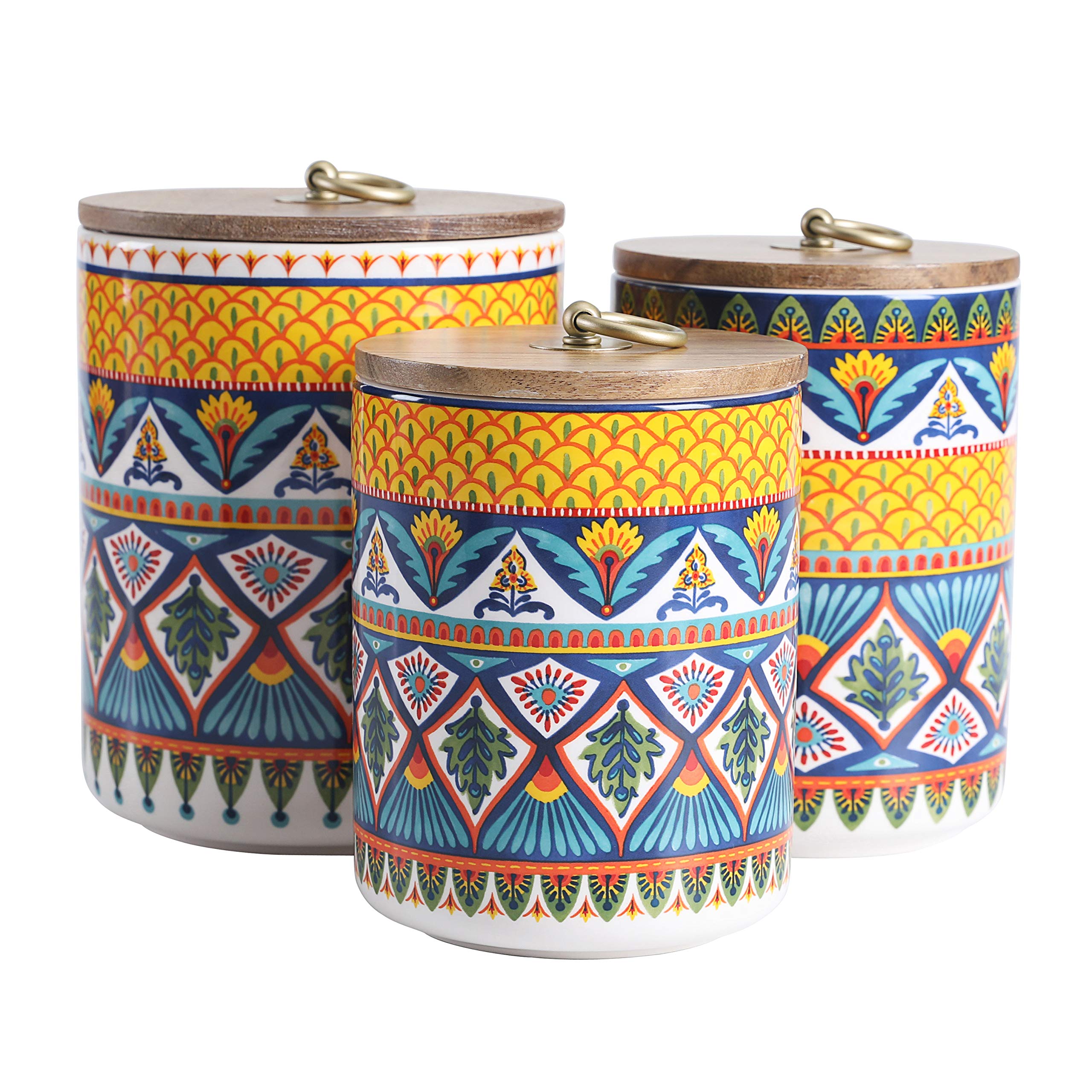 Photo 1 of Bico Havana Ceramic Canister Set of 3 for Kitchen Counter, 62oz, 40oz, 32oz each, with Wooden Air Tight Lid, Food Storage Jar for storing Coffee, Tea, Spice, Dishwasher Safe