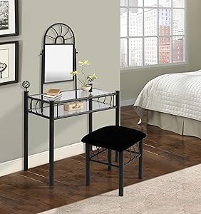 Home Source Industries 200-6032 Vanity with Upholstered Bench, Black