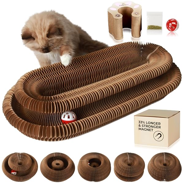 ACCORDION CAT TOY SCRATCHER – CAT TOYS FOR INDOOR CATS – EXPANDABLE CAT CARDBOARD SCRATCHER, MAGNETIC REVERSIBLE INTERACTIVE CAT TOY | LITTLEMITTS