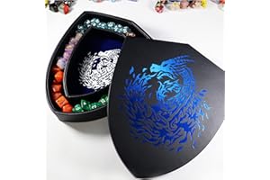 Fantasydice Shield Dice Tray Blue Fire Dragon with Lid and Dice Staging Area- Holds 6 Sets(7 Dice Set/Standard) for All Tabletop Games