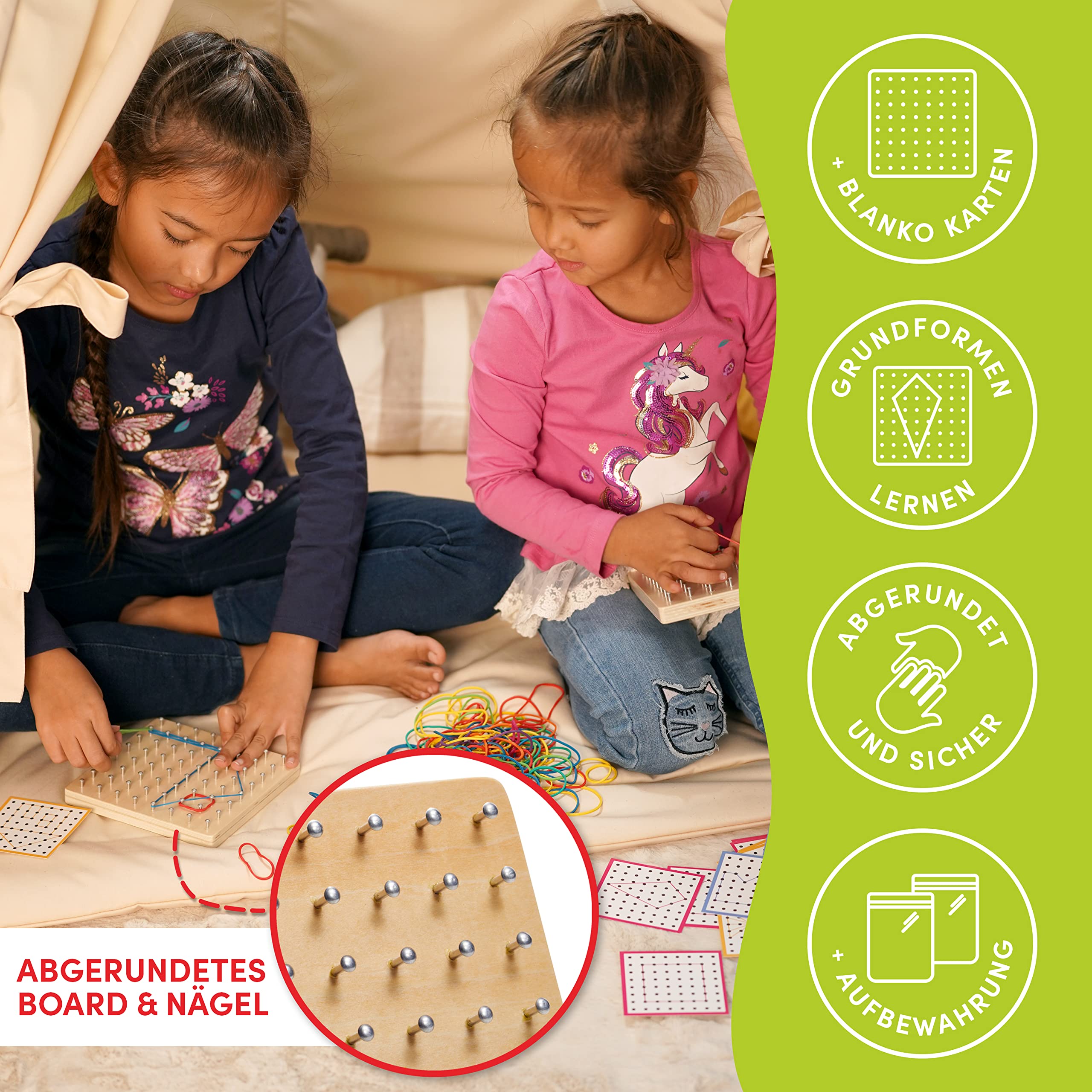 CUBIDI® Kreatives Montessori Geobrett für spannende Figuren - Feinmotorik Lernspielzeug - Geoboard ab 5 Jahre Geschenk für Jungen und Mädchen - Sequenzielle Puzzles 4