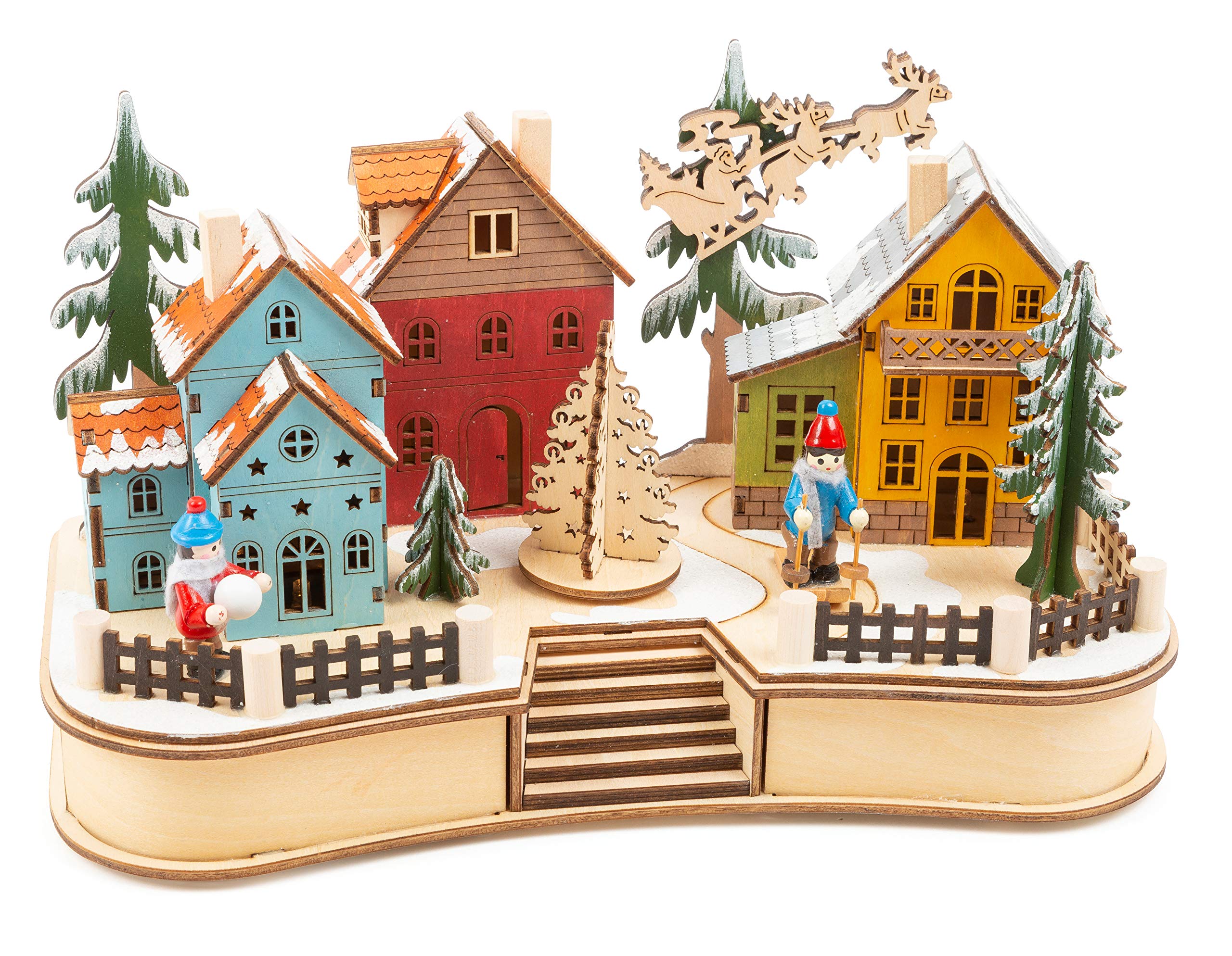 Small Foot 11391 Christmas Market Lamp, Made of Wood, A Winter Landscape with Illumination