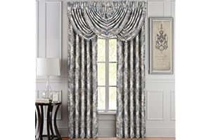 GENERIC1 New York Window Panel Pair Blue Damask Formal Traditional Polyester Lined