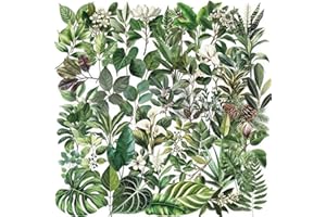 YOKSAS 50-Piece Transparent Waterproof Greenery Plant Stickers for Scrapbooking, Journaling & Crafting – Realistic Botanical Leaves, Ferns, and Tropical Plants, Self-Adhesive Decorative Stickers
