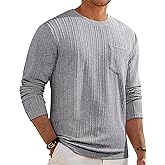 JMIERR Men's Long Sleeve Shirts Casual Crewneck Pullover T-Shirt Stretch Textured Knit Tee with Pocket