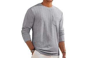 JMIERR Men's Long Sleeve Shirts Casual Crewneck Pullover T-Shirt Stretch Textured Knit Tee with Pocket