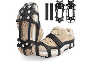 AGOOL Crampons Ice Cleats for Shoes and Boots Snow Traction Cleats for Walking on Snow and Ice 9 Point Cleats Non-Slip Grippers Overshoe Silicone Stretch Footwear for Winter Hiking Climbing Ice Fishing