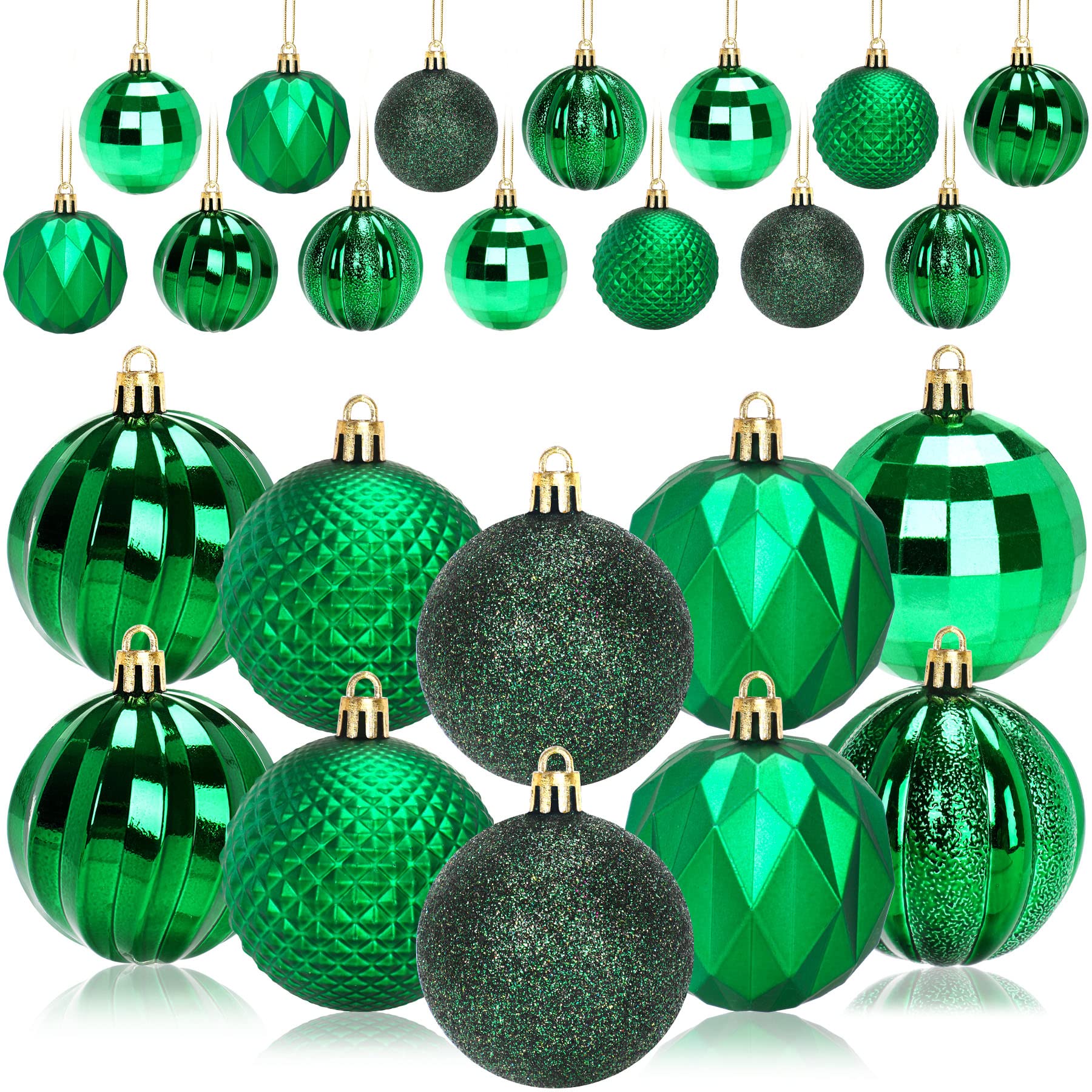 JULMELON 24PCS Green Christmas Baubles with Hanging Loop Christmas Ball Ornaments for Xmas Tree Decorations Christams Decorations (Green, 2.36"/60MM)