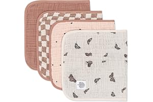 PARKER BABY CO. Parker Baby Muslin Burp Cloths | 100% Cotton Burping Clothes, Newborn Essential | Must-Have Baby Registry, Modern and Trendy Colors | 20"x11" Unisex Large Baby Burp Cloths, 4-Pack Butterfly Set