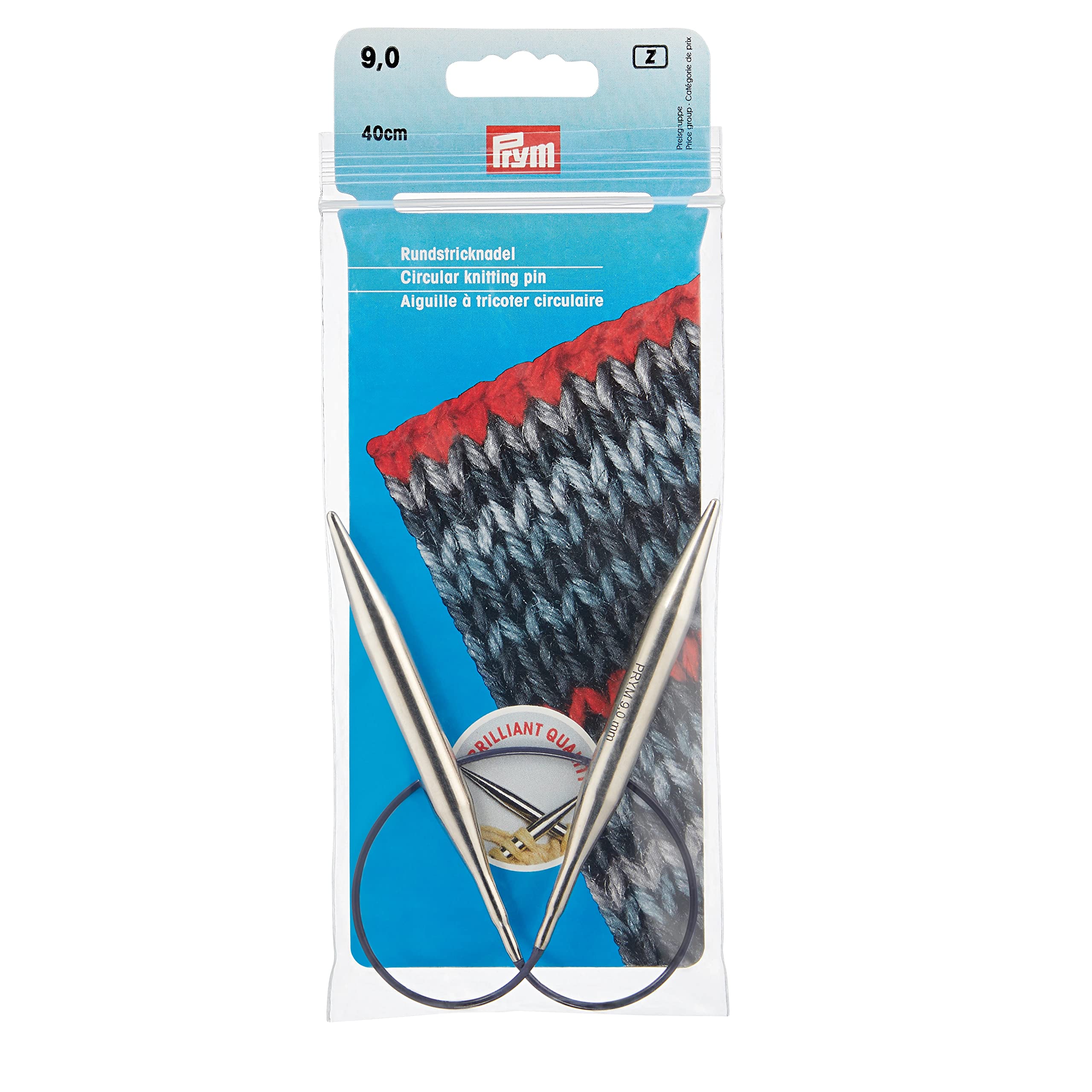 Circular Knitting pins Brass 40 cm 9.00 mm Silver col