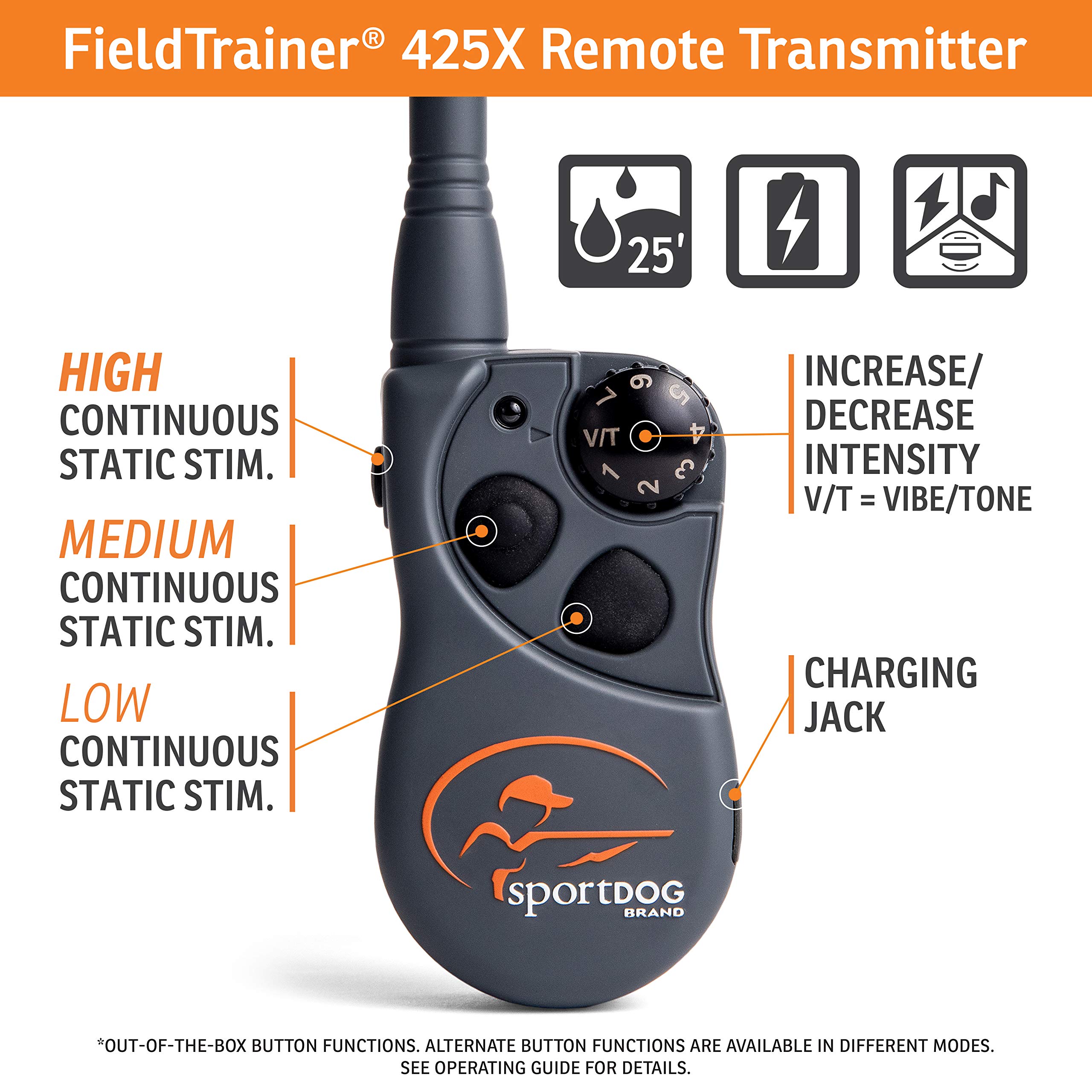 SportDOG FieldTrainer 425X - Remote Trainer Designed for Off-Leash Control & Training - 500-Yard Range - Waterproof - Quick Charge-Collar with 21 Levels of Static, Tone, & Vibration