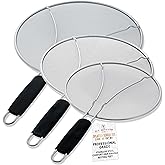 U.S. Kitchen Supply 3-Pc Stainless Steel Splatter Guards, 13", 11.5", 9.5" | 3 Sizes, Fine Mesh Cover, Grease &amp; Oil, Splatter Screen for Frying Pan, Cooking Pots with Resting Feet &amp; Comfort Grip Handles
