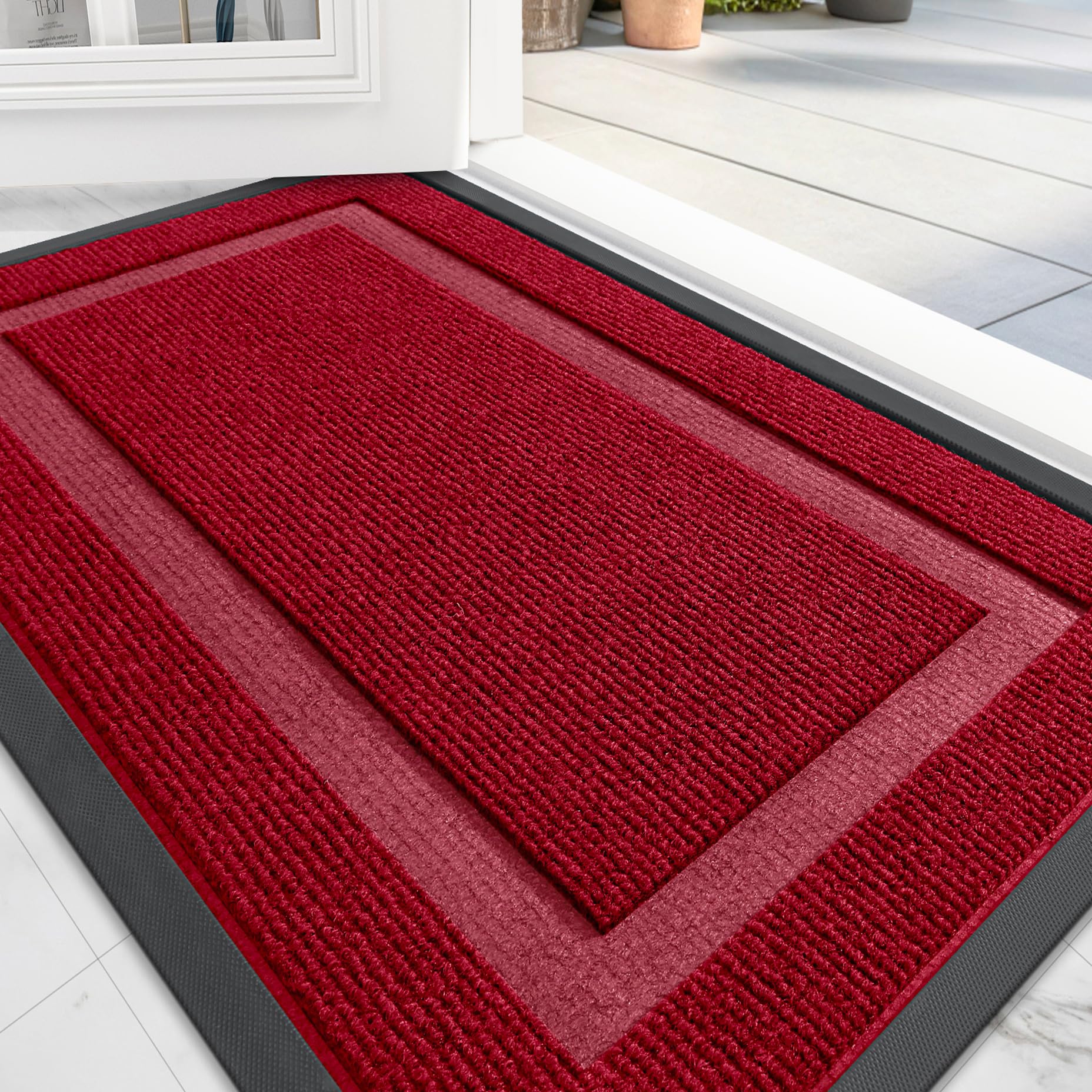 Photo 1 of OLANLY Front Door Mat Indoor Outdoor Entrance, Waterproof All-Season, All-Weather Doormat, Sturdy Natural Rubber, Fade Resistant, Low Profile, Easy Clean Patio Porch Entryway Mat, 29.5x17, Wine Red