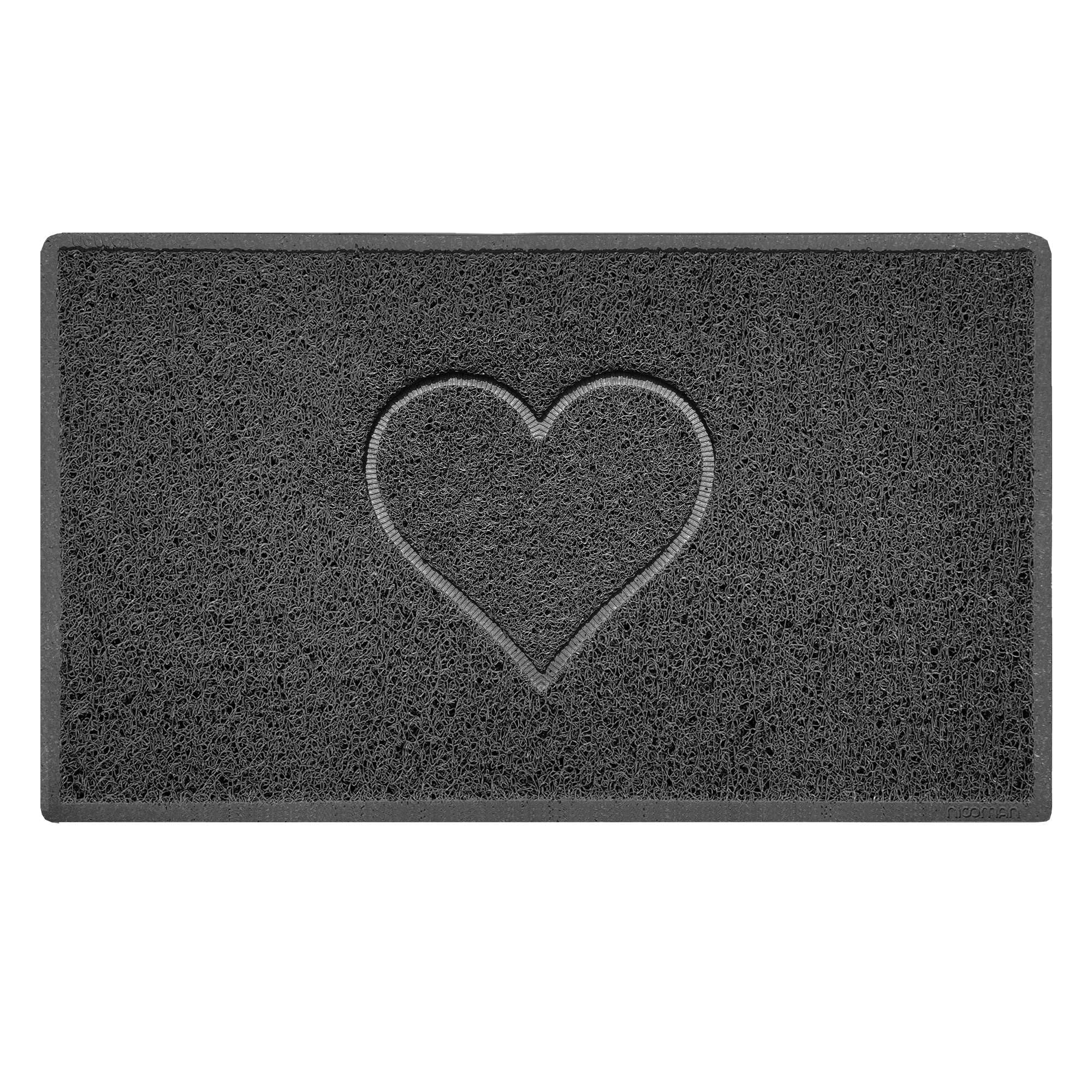 Nicoman Heart Embossed Shape Door Mat Dirt Trapper PVC Spaghetti Mat Washable Quick Drying Barrier Doormat-Dark Grey (Drainage Open-Back)-Medium (75x44cm)
