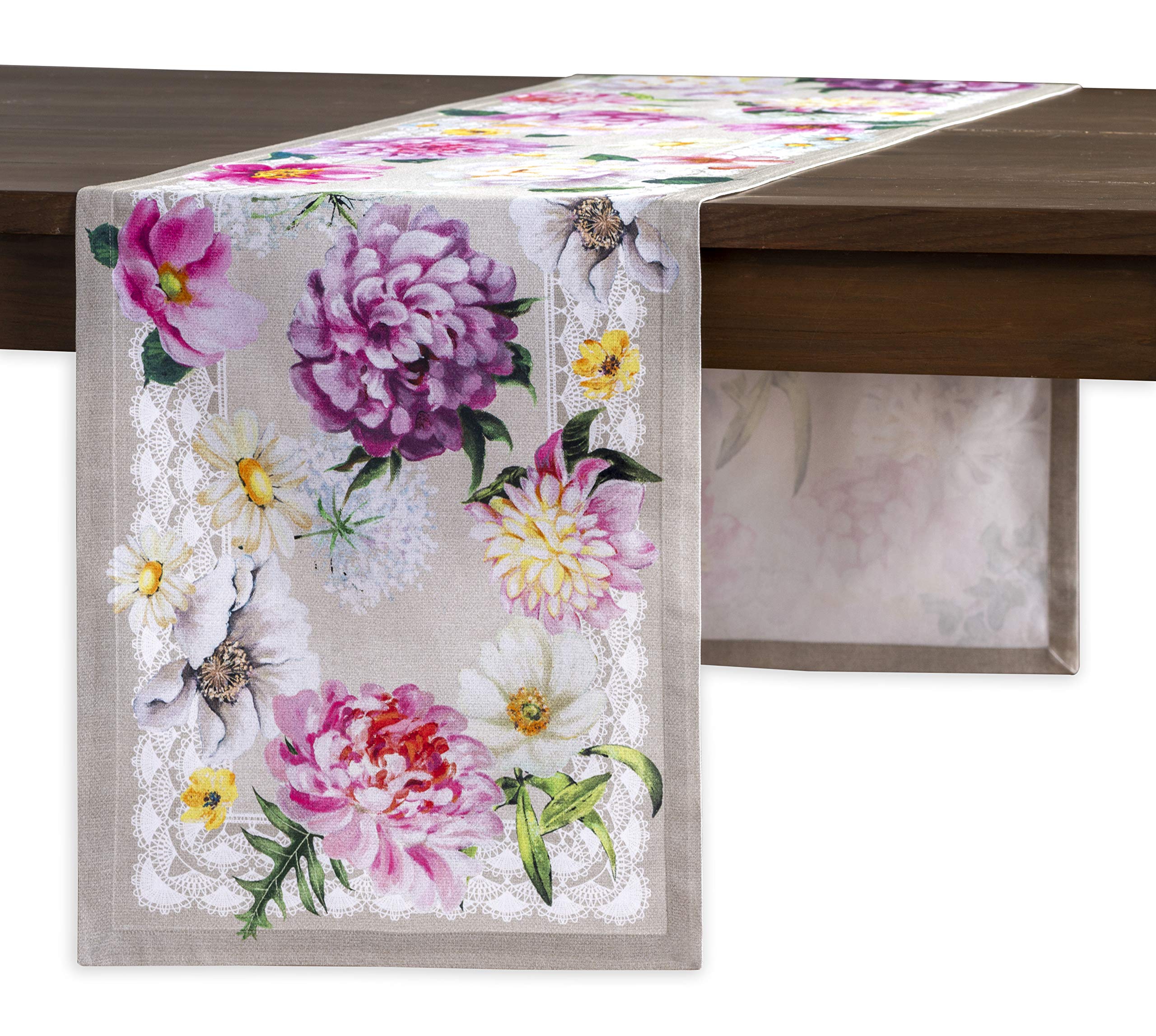 Maison d' Hermine Table runner 100% Cotton Single Layer Table Runners 230 CM long for Home Kitchen Dining Party Wedding Bridal Shower Gifts for Mothers Day (Pivoine, 37 cm x 230 cm)