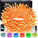 JMEXSUSS 100 LED Orange and Purple Color Changing Halloween String Lights | 33ft Remote &amp; APP Christmas Lights, Clear Wire Smart Color Changing Christmas String Lights Plug in for Halloween Xmas