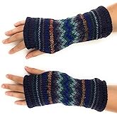 Ella Sussman Hand Knit Fingerless Winter Striped Texting Gloves Warm Wool Fleece Lined