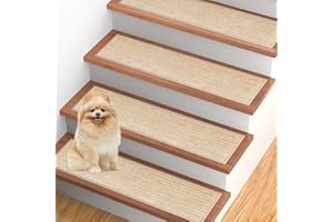 KCLASO Stair Treads Non Slip, Carpet for Wooden Steps, Stair Runner Indoor for Kids Elders and Pets, Thicken Linen Surface with Self-Adhesive and Washable Backing, 15 PCS 8" X 31" Beige