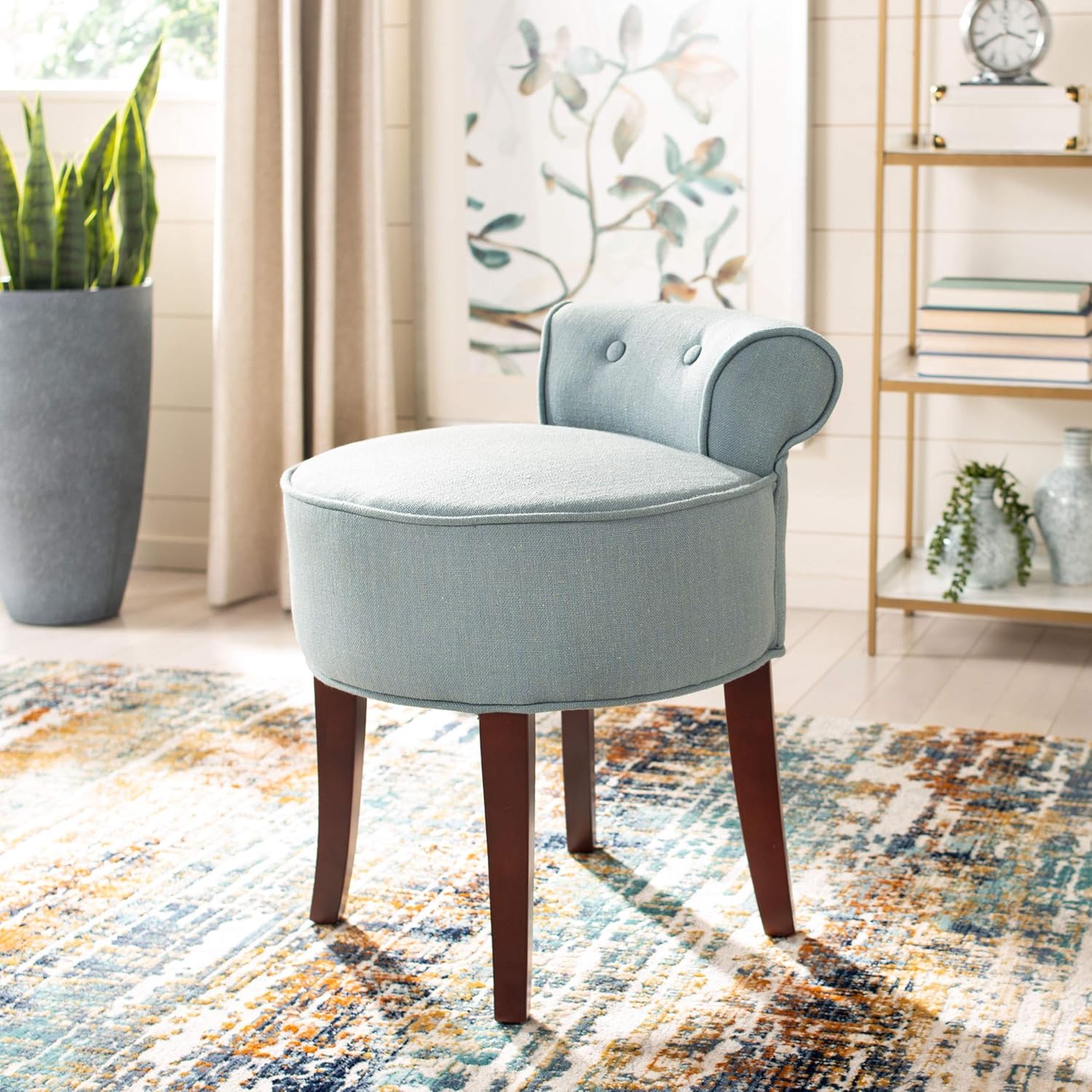 Amazon Com Safavieh Home Collection Georgia Silver Blue And Cherry Mahogany Petite Vanity Stool Furniture Decor